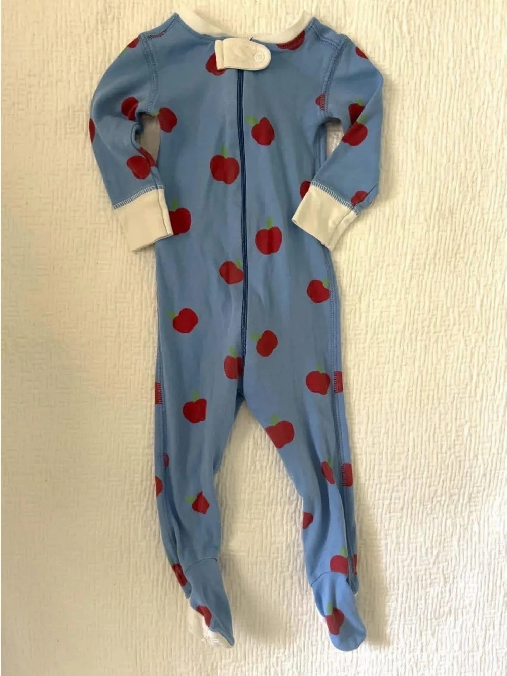 TBBC Kids Blue Apple-Print One-Piece Footed Pajamas